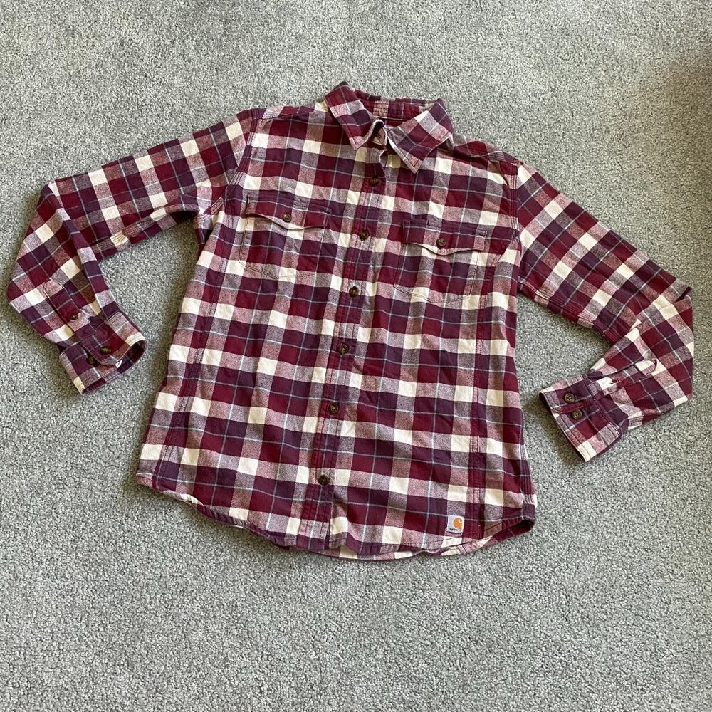 ❤️ Carhartt Plaid Button Down Long Sleeve Rugged Shirt MEDIUM (8-10)  - C16